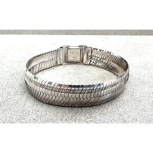 Vintage MILOR STERLING Silver .5" Wide HERRINGBONE LINK BRACELET Italy 7.5" Long